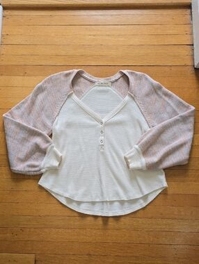 Free People, We The Free, Arctic Fox Waffle Knit Top, Cream & Orange, EUC, W's M